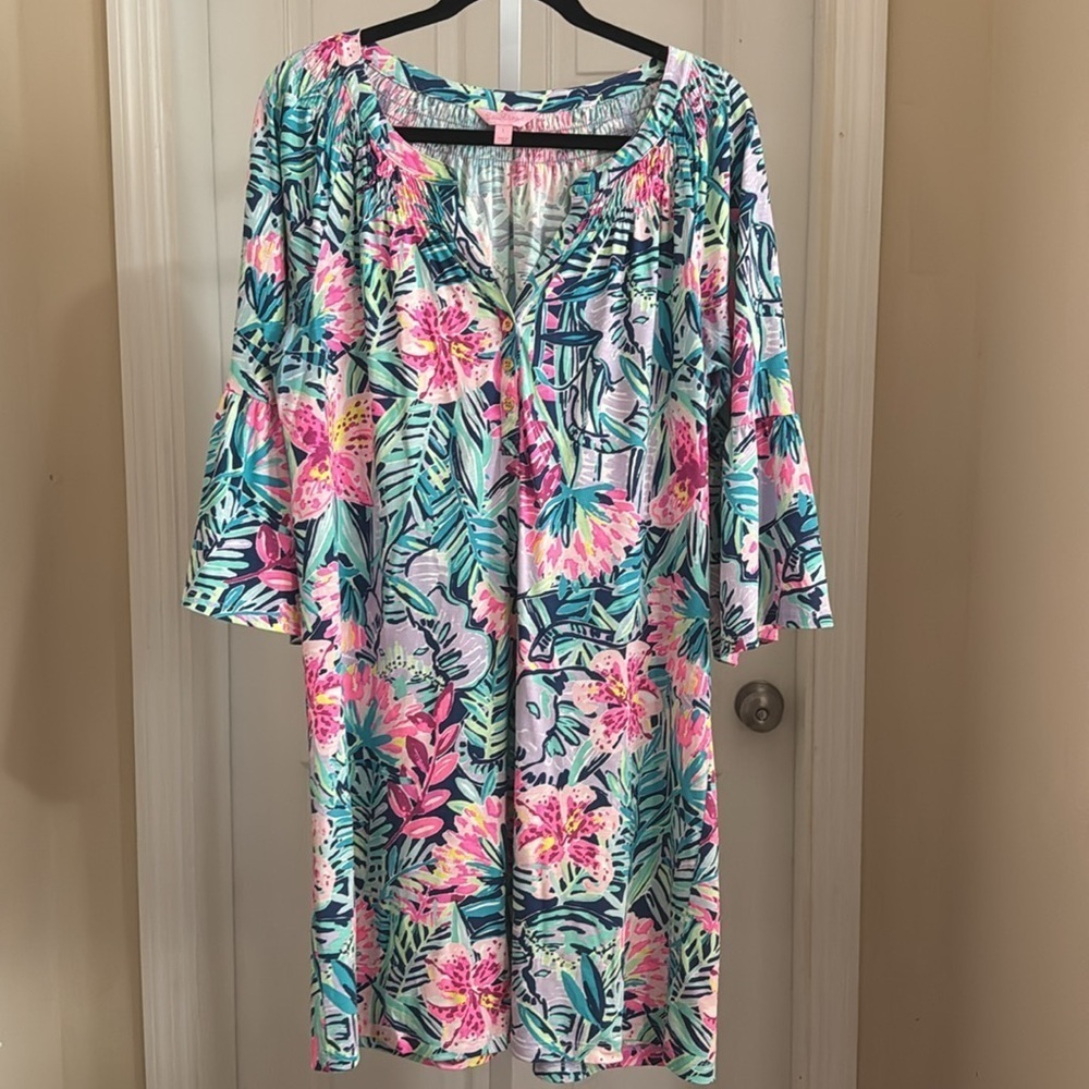 Lilly Pulitzer Women's Teigen Tunic Dress Dazzle Green/Pink Size Large